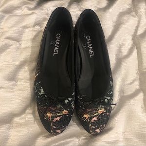 CHANEL ballerina flats 40.5 black/ecru/red/green